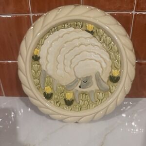 Vintage Ceramic Sheep Lamb Wall Hanging Mold Cottagecore Spring Farmhouse Easter
